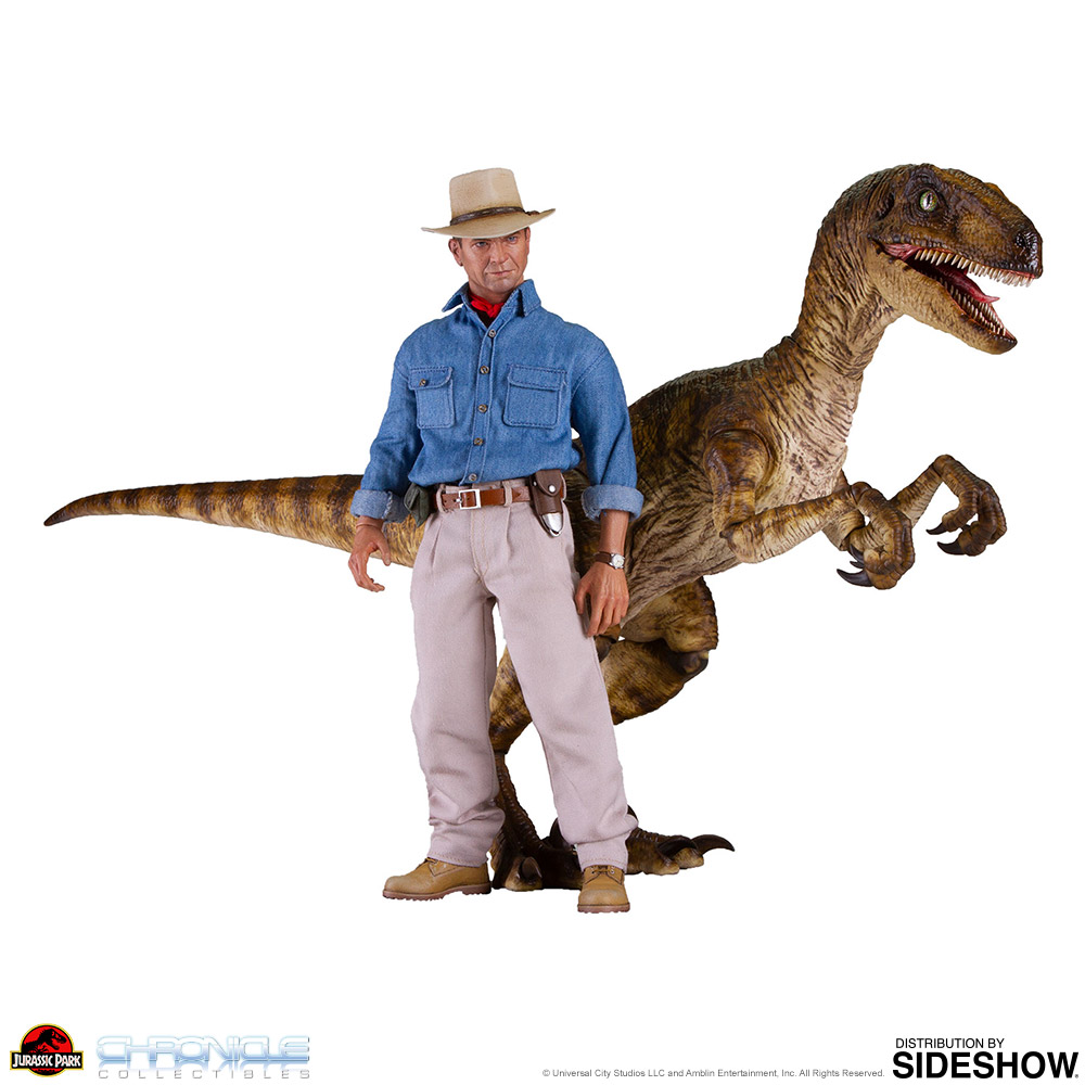 Dr Alan Grant and Velociraptor Jurassic Park 1 6 figures set Chronicle Collectibles 905391