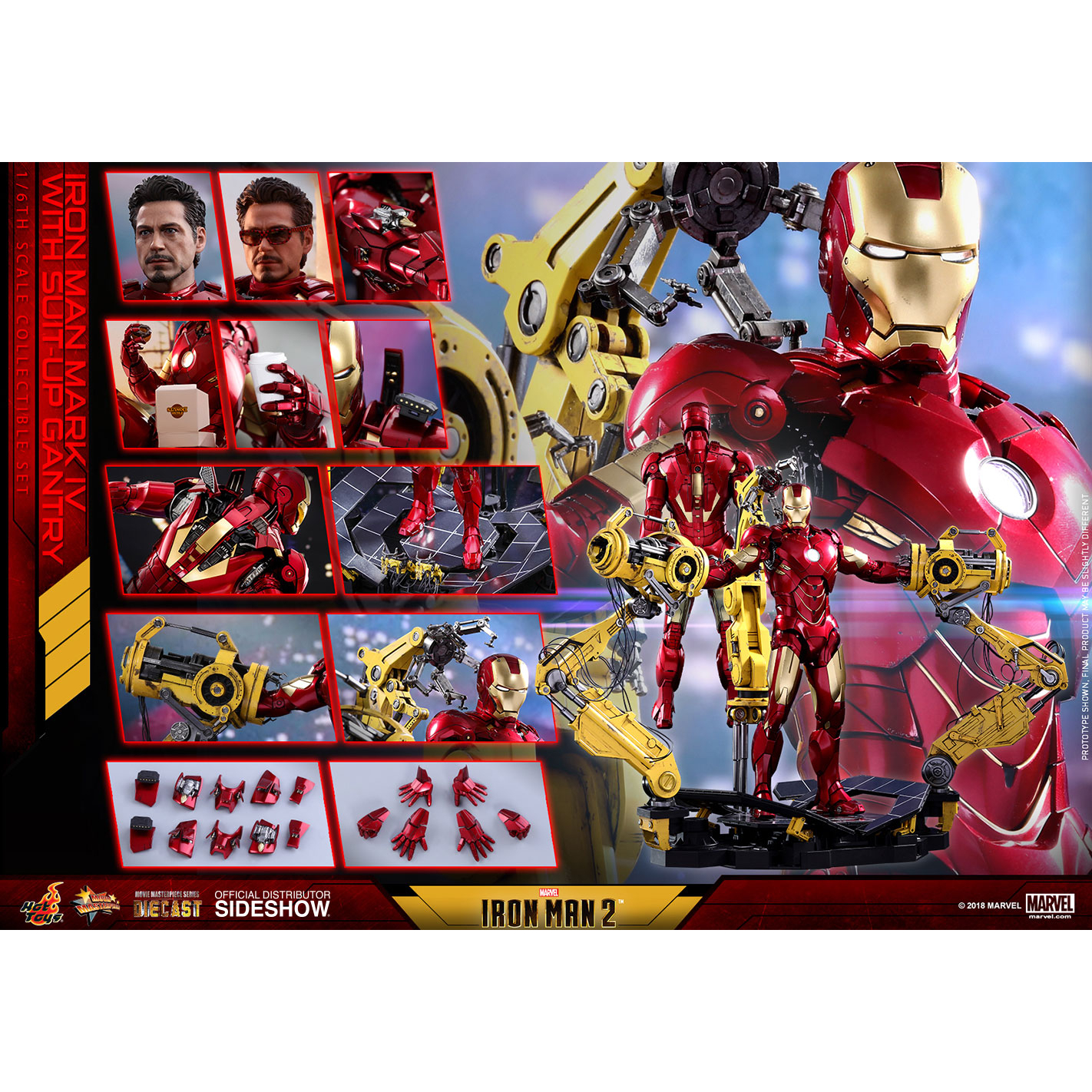 Iron Man 2 Iron Man Mark IV with Suit Up Gantry DIECAST Movie Masterpiece Series Collectible Set 1 6 scale Hot Toys 903100