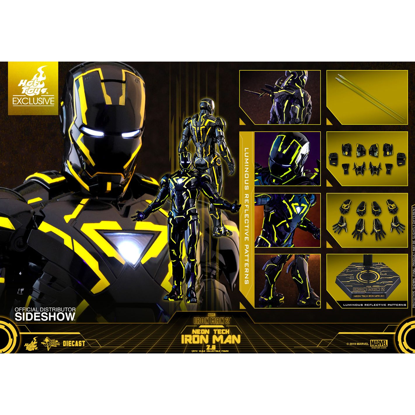 Marvel Neon Tech Iron Man 2 0 Diecast EXCLUSIVE 1 6 figure Hot Toys 904407 MMS523 D29