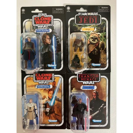 Star Wars The Vintage Collection Série 13 Ensemble de 4 Figurines "Nouvelle Édition" (Darth Maul, Anakin Skywalker, Obi-Wan Kenobi, Wicket Ewok) Hasbro