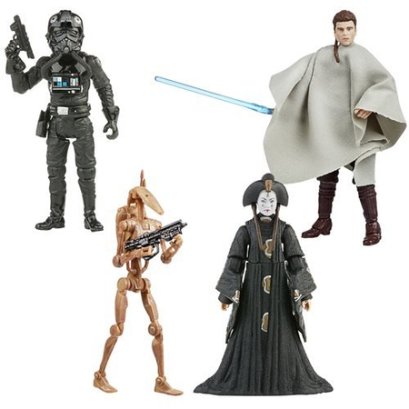 Star Wars The Vintage Collection Wave 15 Set of 4 Figures (Anakin Skywalker Outlander Peasant Disguise, Tie Fighter Pilot, Battle Droid, Queen Amidala) Hasbro