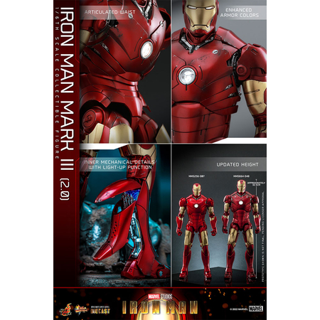 Marvel Iron Man Mark III (2_0) Figurine Échelle 1:6 Diecast Hot Toys 911579 MMS664-D48