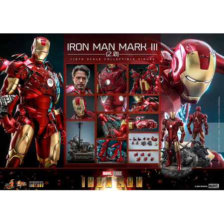 Marvel Iron Man Mark III (2_0) Figurine Échelle 1:6 Diecast Hot Toys 911579 MMS664-D48
