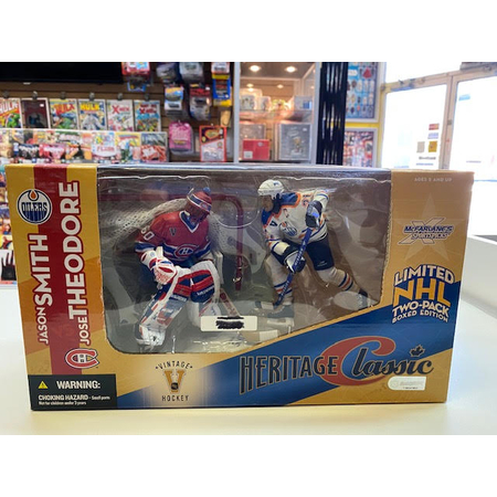 NHL  Jose Theodore vs  Jason Smith goalie  and hockey player  Two-Pack action  figure box   Mcfarlane Toys