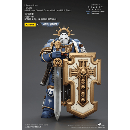 Warhammer 40K Ultramarines Torvald with Power Sword, Stormshield and Bolt Pistol Action Figure JoyToy JT02809
